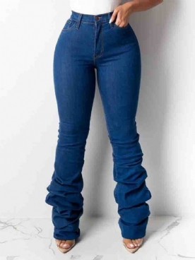 Effen Smaltoelopende Jeans Met Hoge Taille