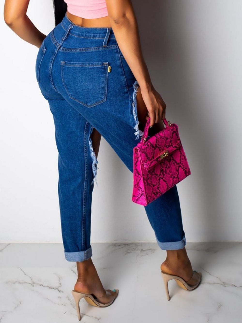 Effen Zak Sexy Slanke Gescheurde Jeans Met Rits