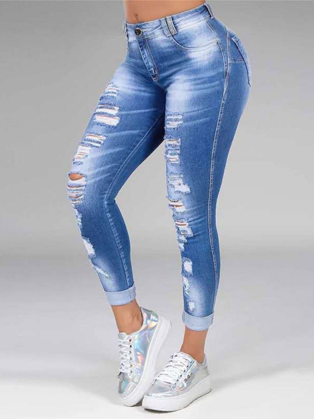 Gat Rechte Effen Rits Midden Taille Damesjeans