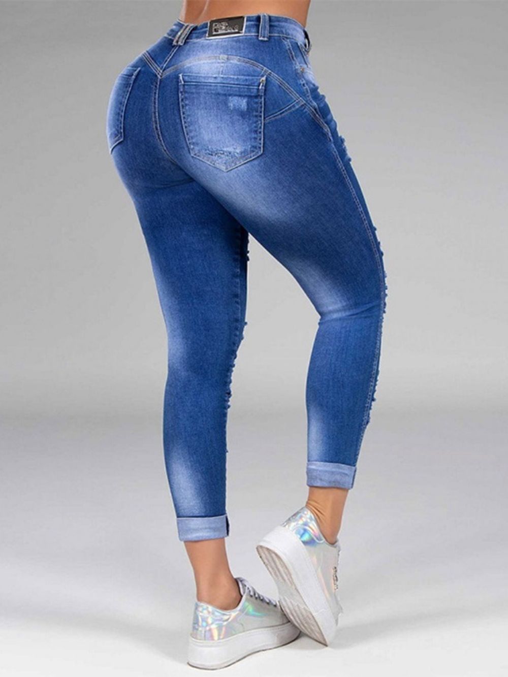 Gat Rechte Effen Rits Midden Taille Damesjeans