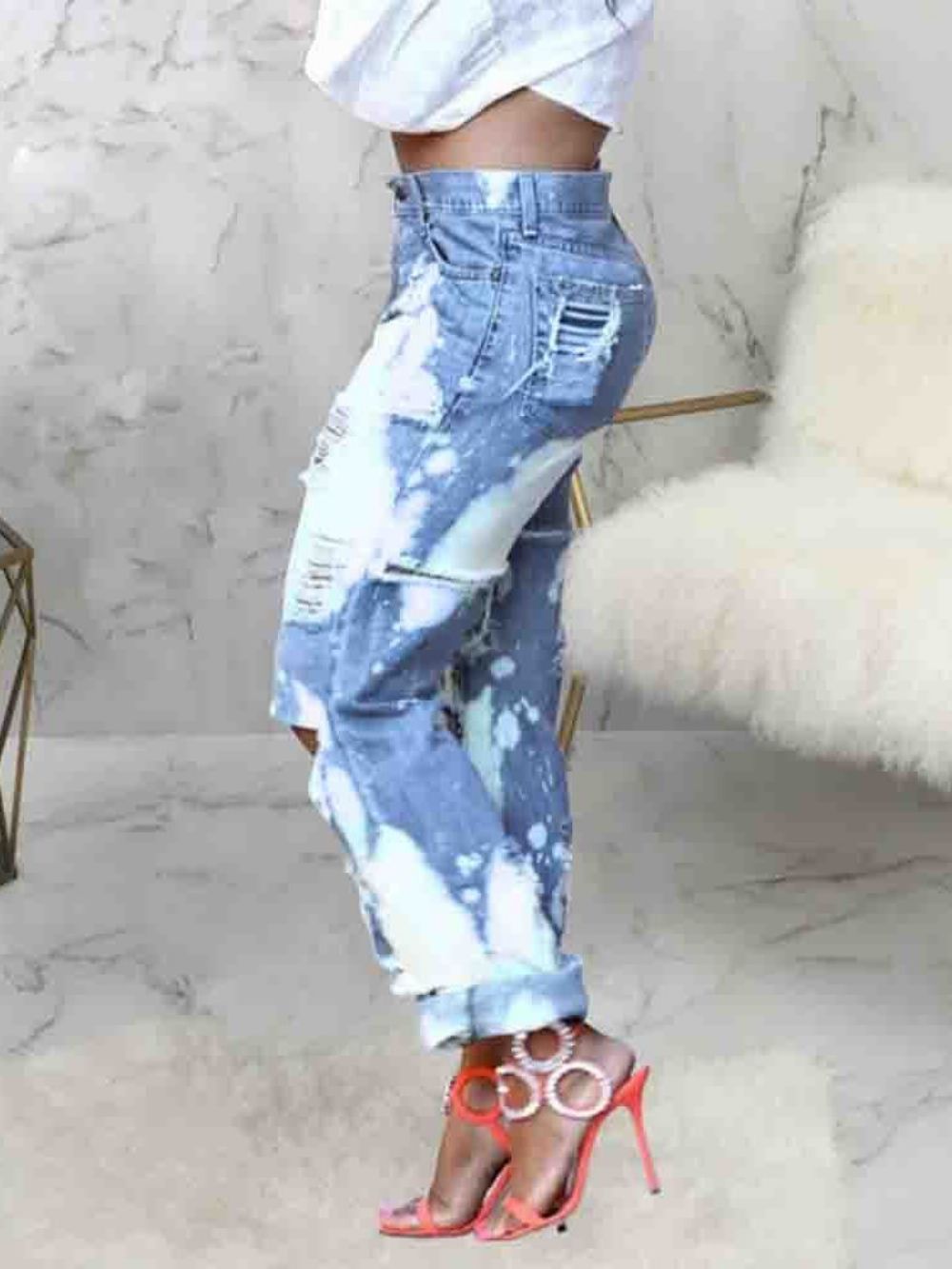 Gat Rechte Losse Hoge Taille Jeans