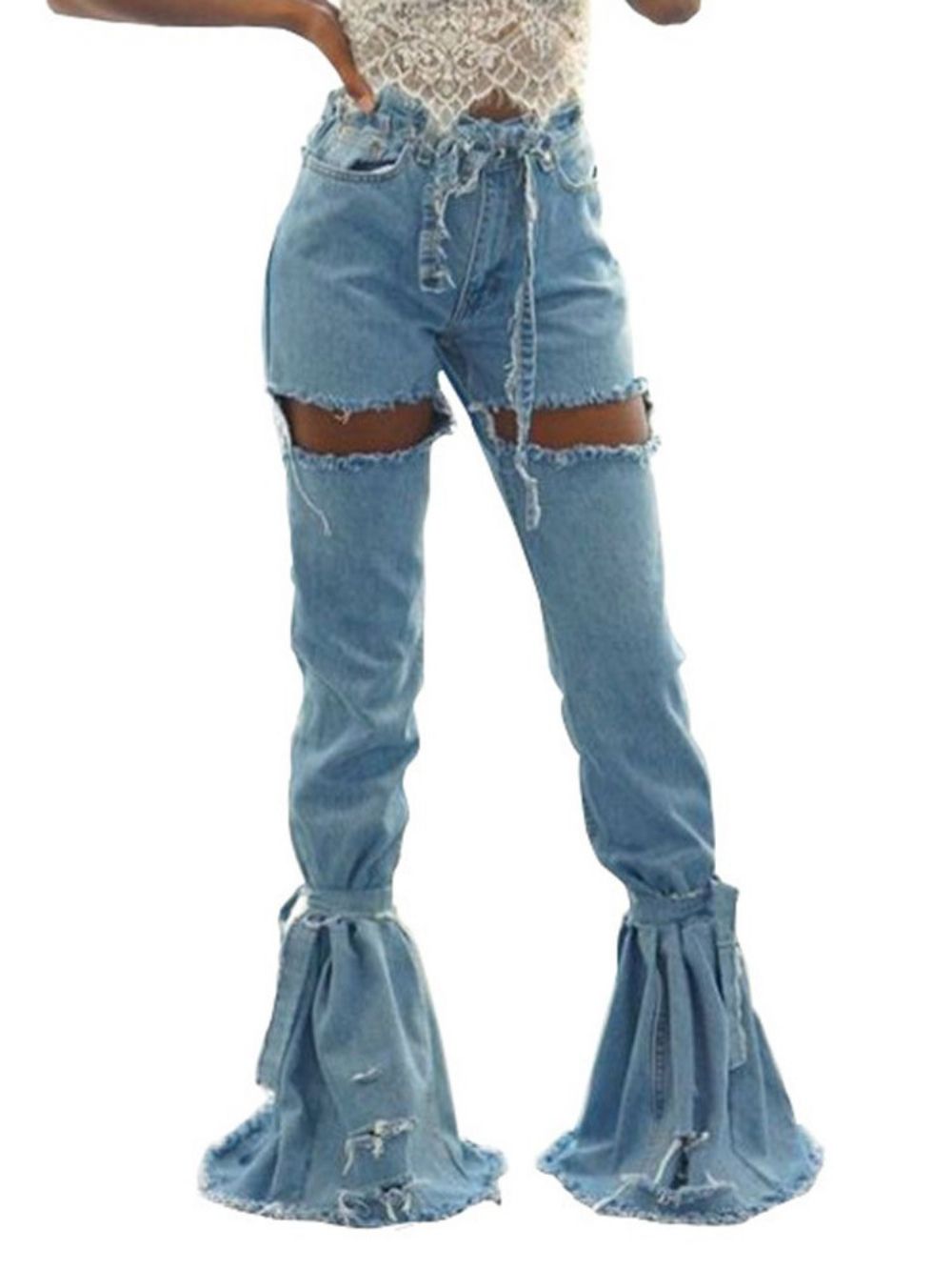 Gaten Effen Bellbottoms Slim Hoge Taille Jeans