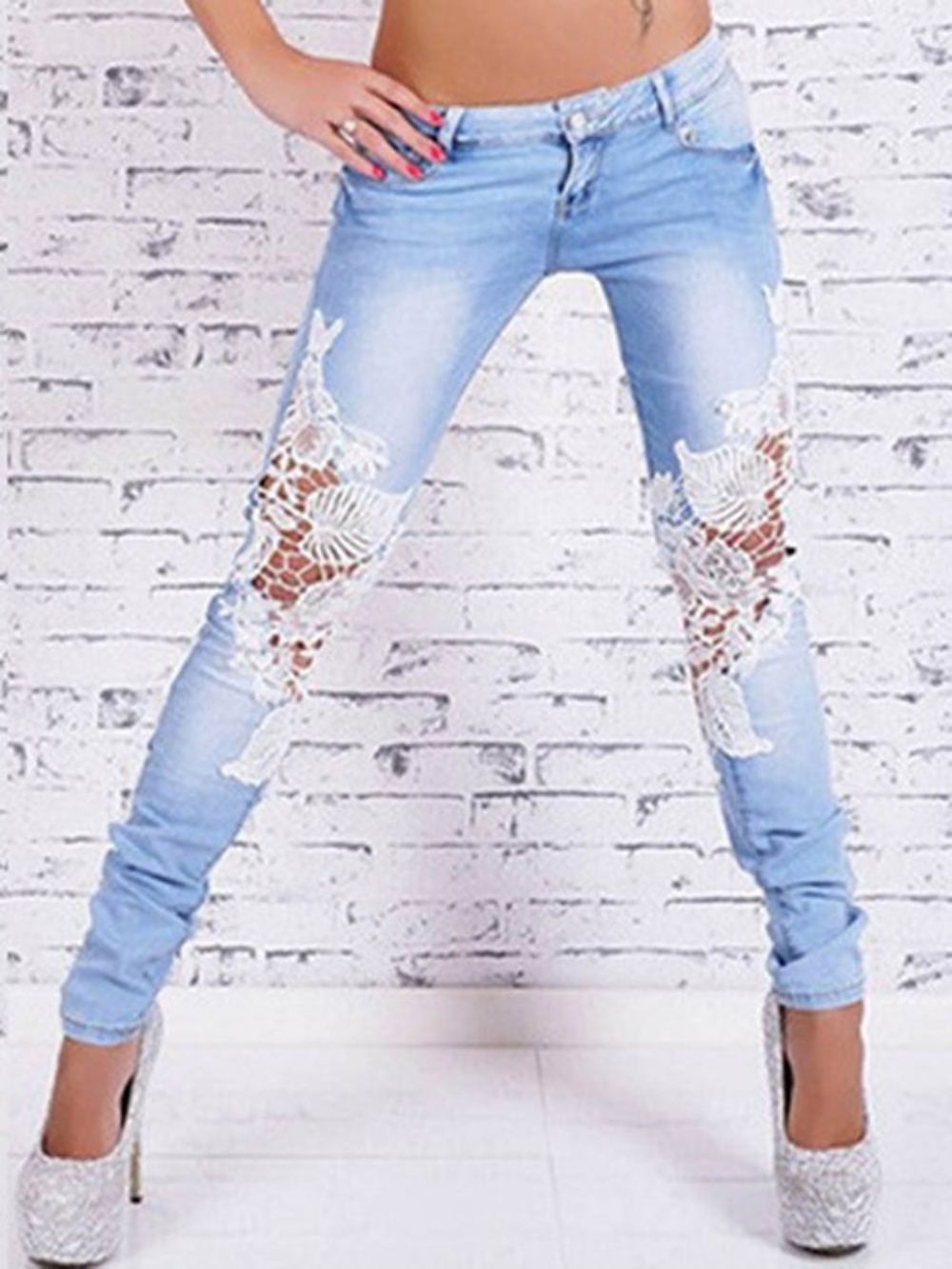 Laag Getailleerde Patchwork Damesjeans