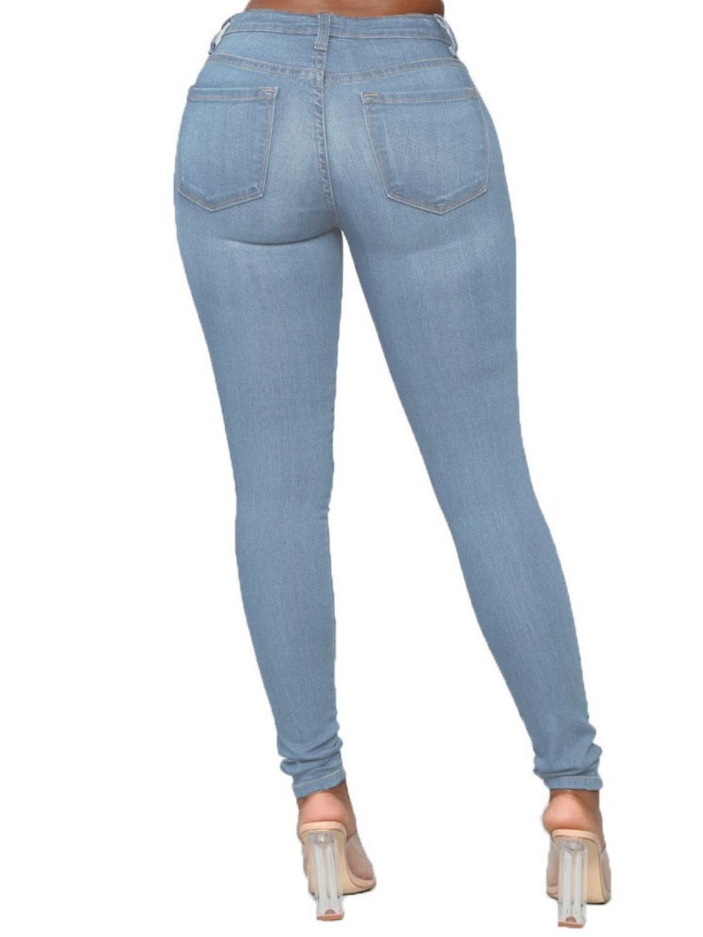 Potloodbroek Effen Effen Damesjeans Met Smalle Taille En Middelhoge Taille