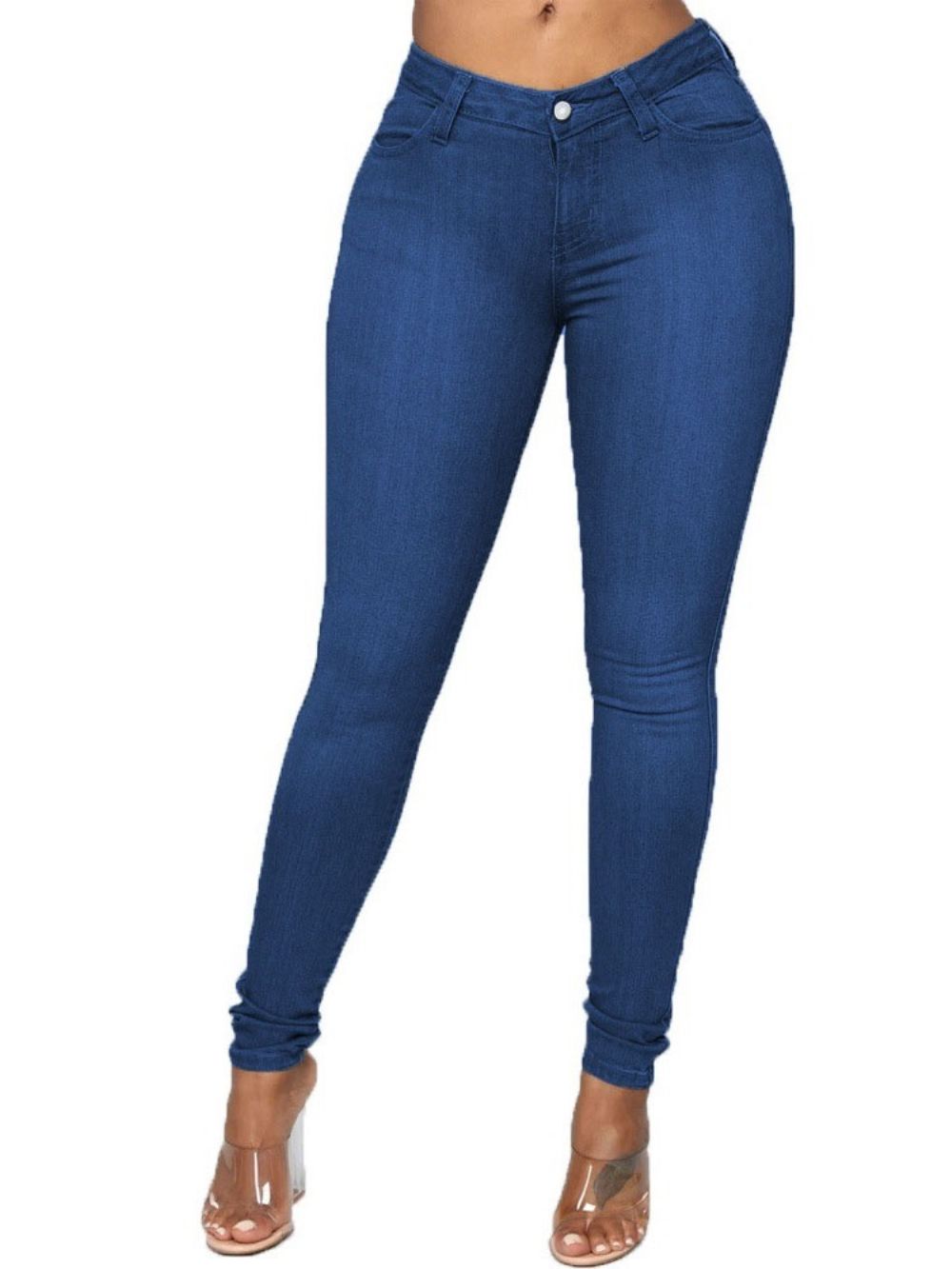 Potloodbroek Effen Effen Damesjeans Met Smalle Taille En Middelhoge Taille