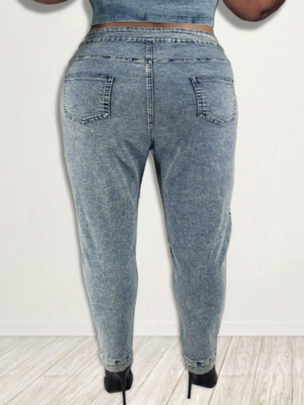 Potloodbroek Met Veters Effen Jeans Met Halfhoge Taille En Rits