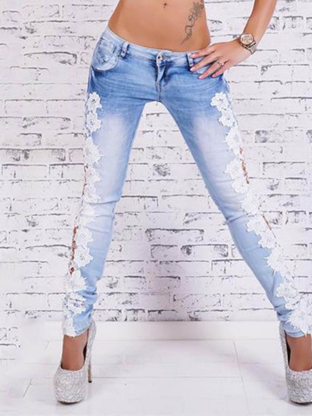 Potloodbroek Patchwork Slim Zipper-Jeans Dames