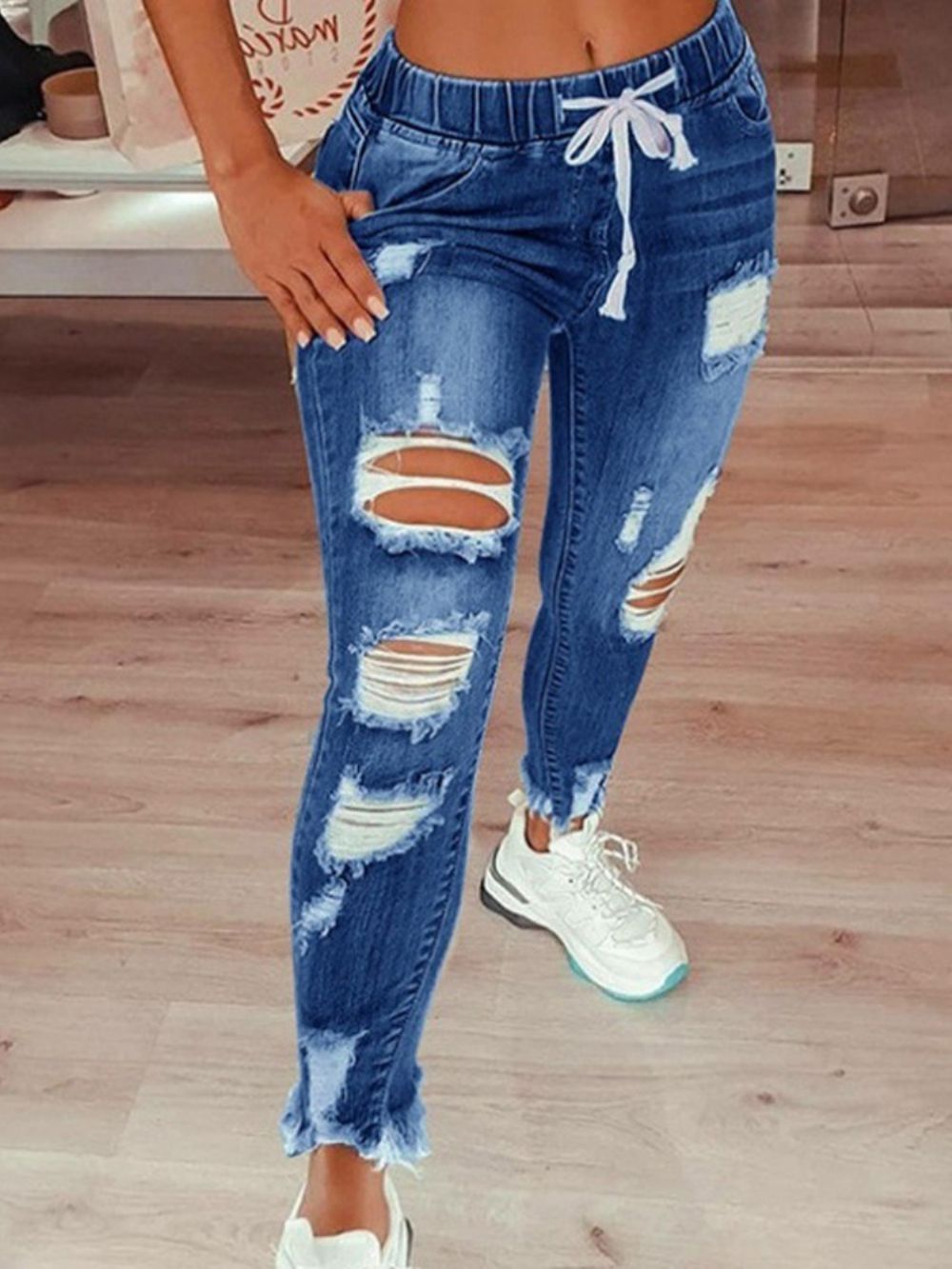 Potloodbroek Slim-Fit Jeans Met Effen Gat En Middelhoge Taille