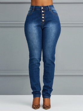 Skinny Effen Damesjeans Met Knopen