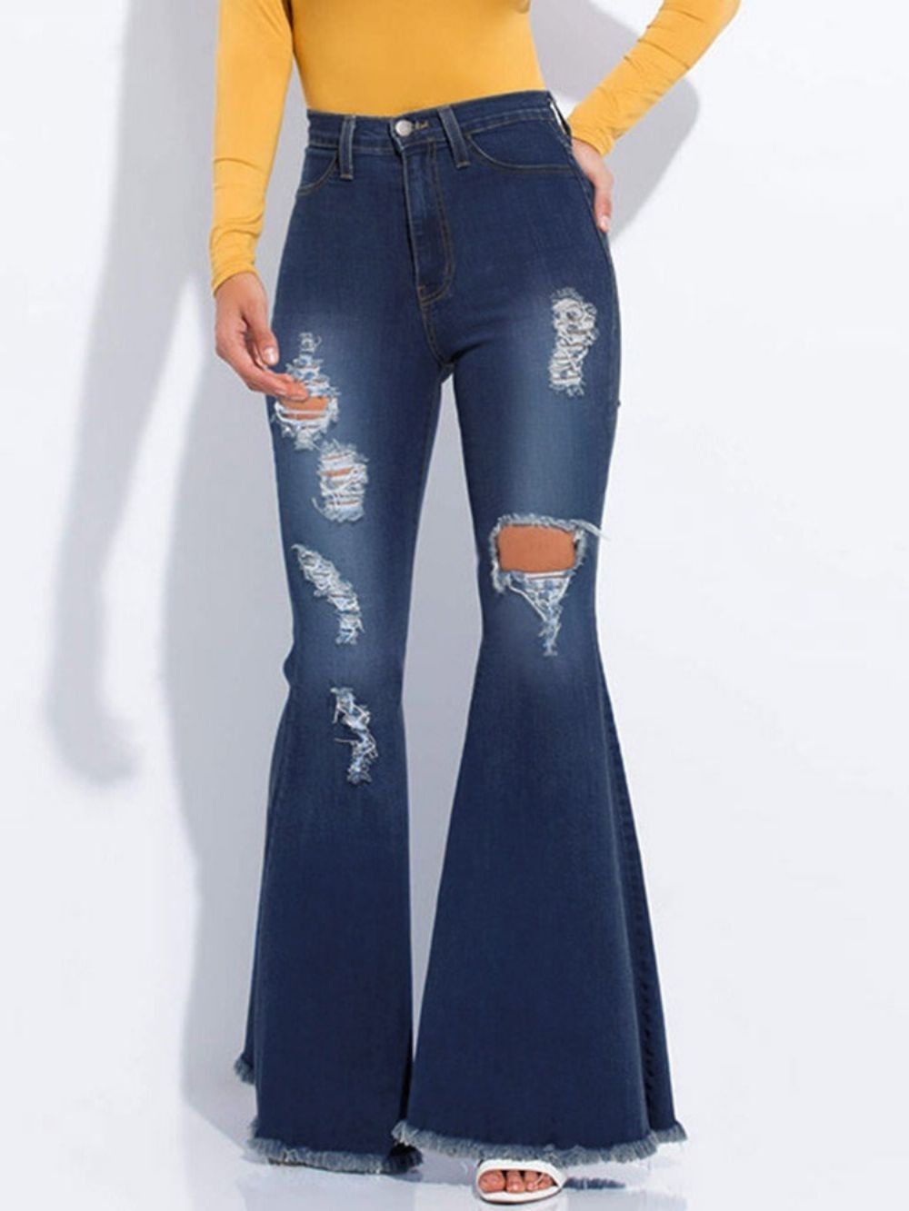 Slim Jeans Met Bellbottoms-Gaatje Met Gradiënt-Rits