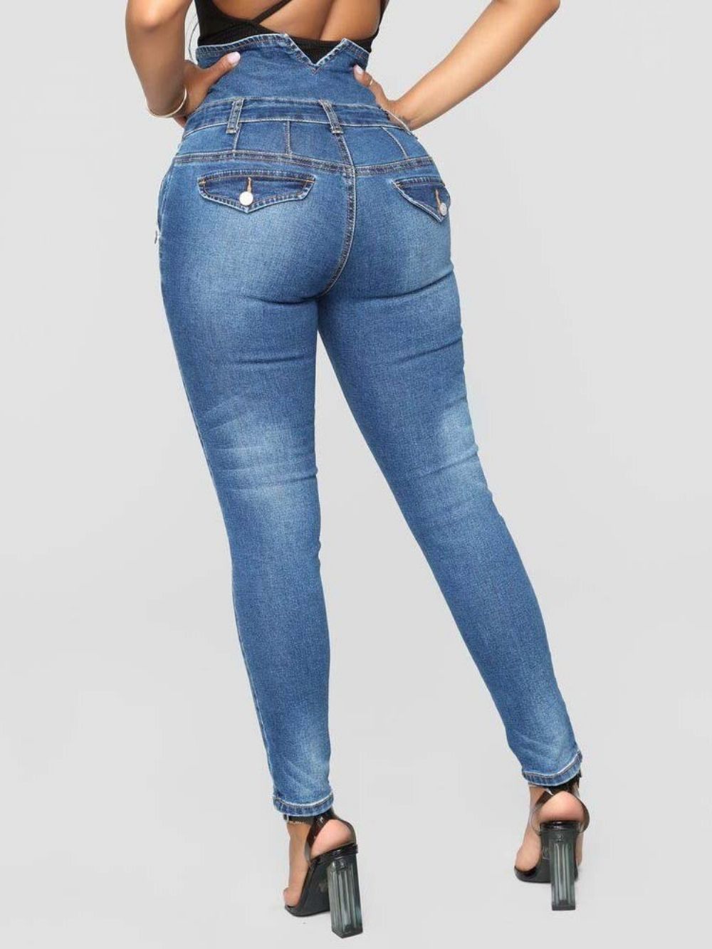 Smalle Damesjeans Met Hoge Taille En Knopen