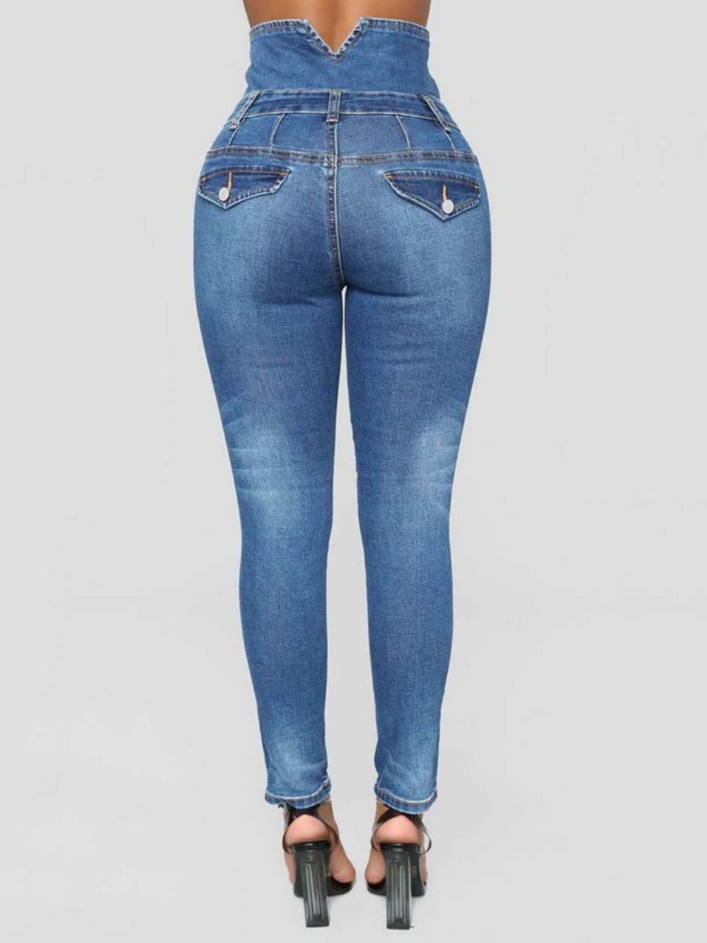 Smalle Damesjeans Met Hoge Taille En Knopen