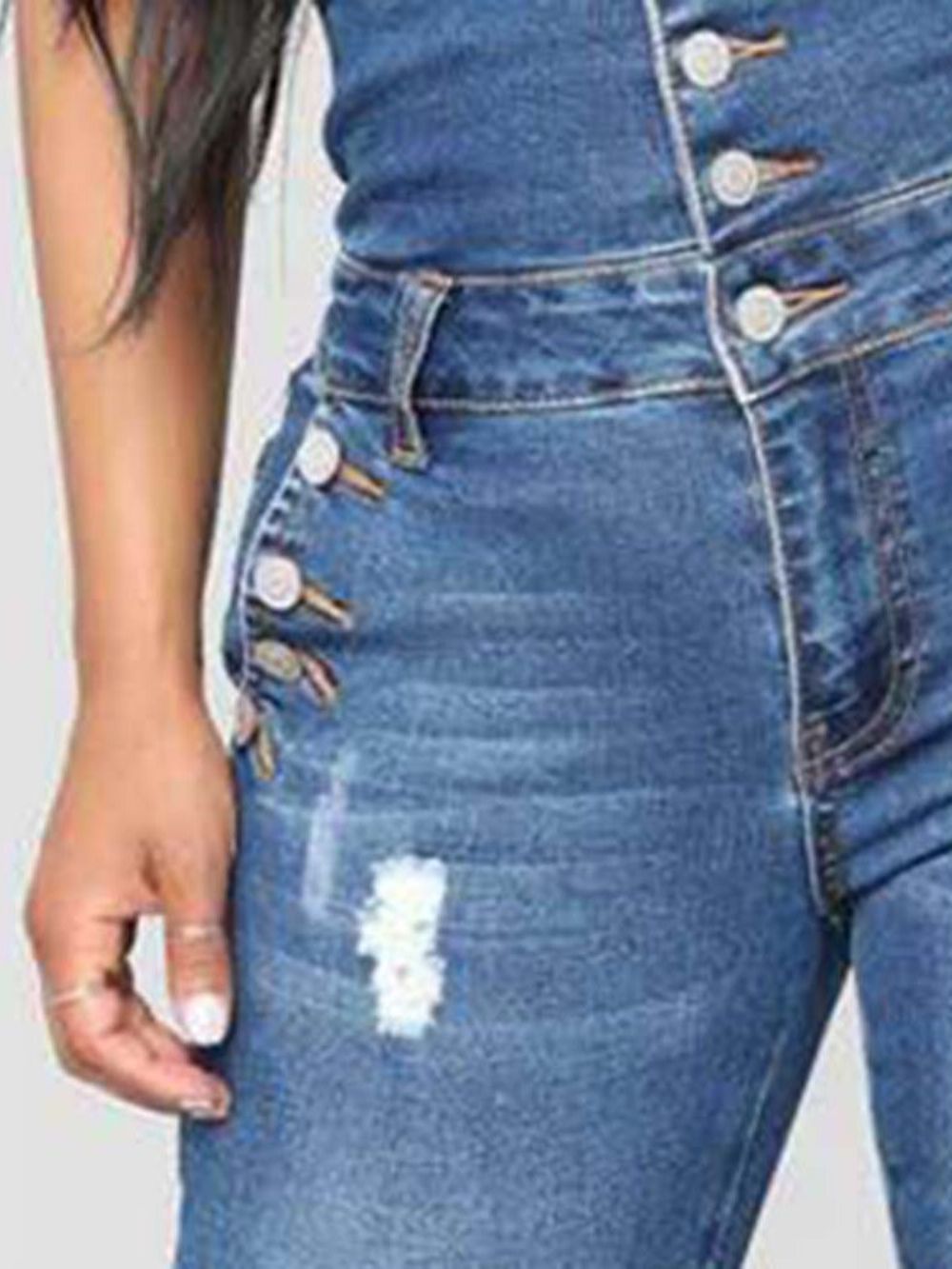 Smalle Damesjeans Met Hoge Taille En Knopen