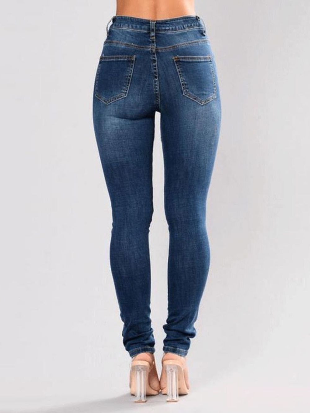 Smalle Halfhoge Jeans Met Geborduurde Bloemen En Scheuren