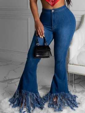 Smalle Jeans Met Kwastjes Bellbottoms En Effen Rits