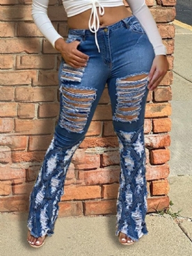 Wasbare Bellbottoms Effen Zipper Mid Waist Jeans