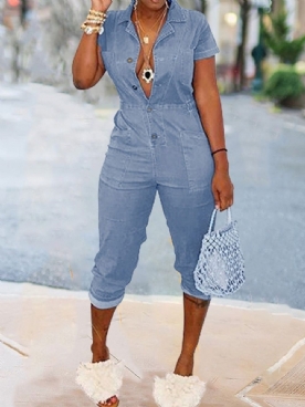 Casual Button Effen Potlood Broek Slanke Jumpsuit