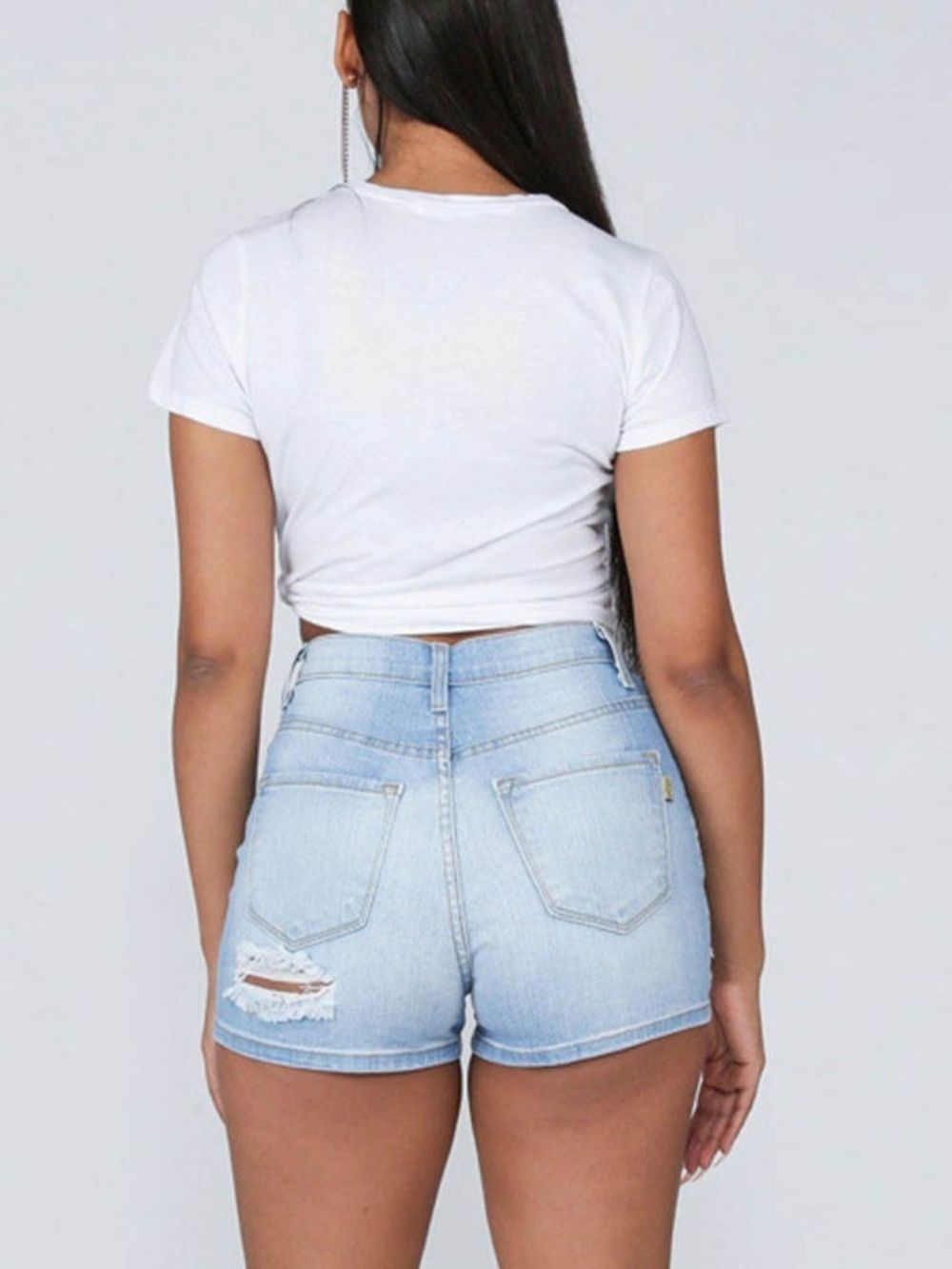 Skinny Damesshort Met Effen Gaten En Hoge Taille