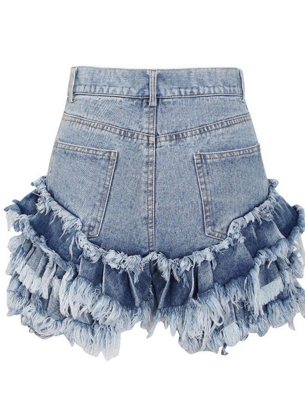 Smalle Damesdenimshort Met Kwastjes En Smalle Rits