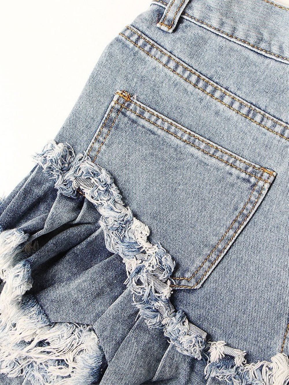 Smalle Damesdenimshort Met Kwastjes En Smalle Rits