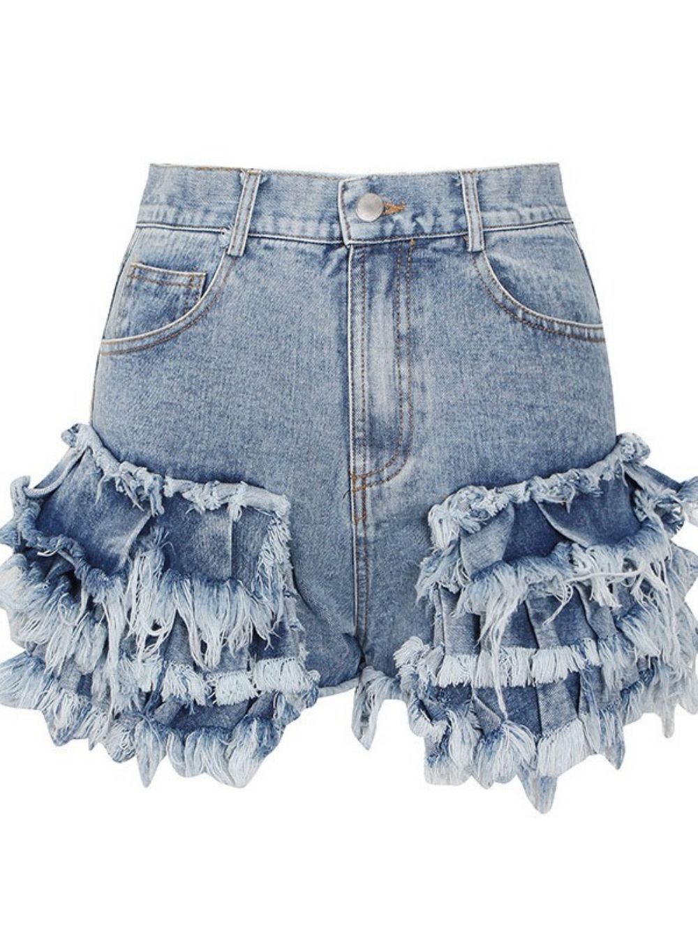 Smalle Damesdenimshort Met Kwastjes En Smalle Rits