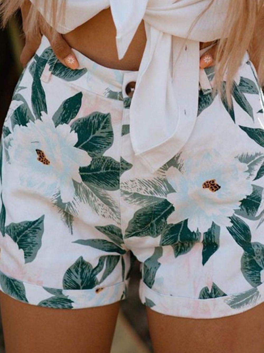 Smalle Damesshort Met Rechte Bloemenpocket