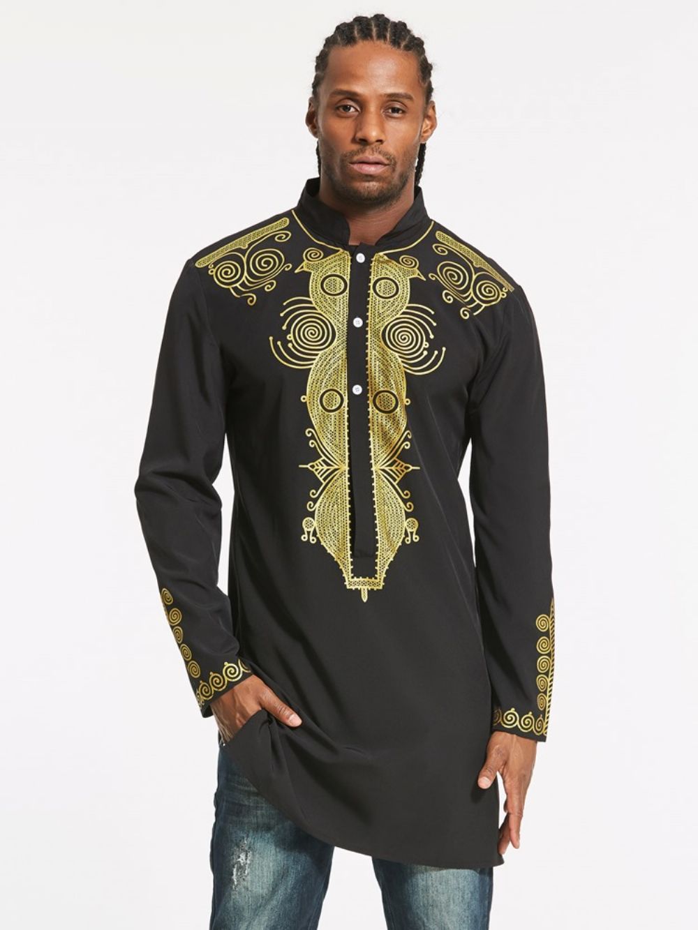 African Fashion Dashiki Bloemenprint Single-Breasted Slank Herenoverhemd