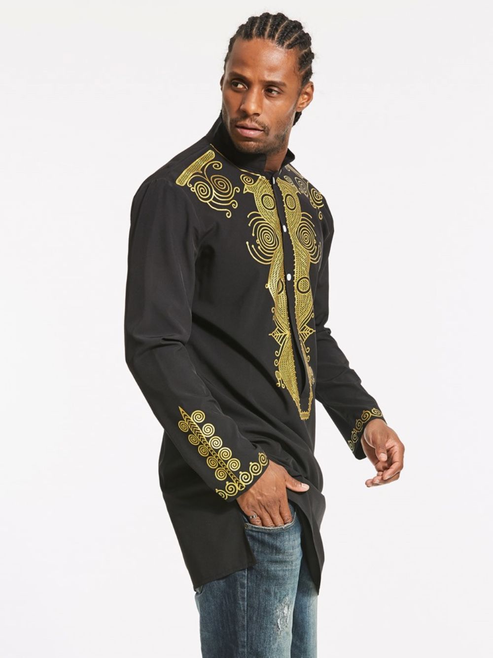 African Fashion Dashiki Bloemenprint Single-Breasted Slank Herenoverhemd