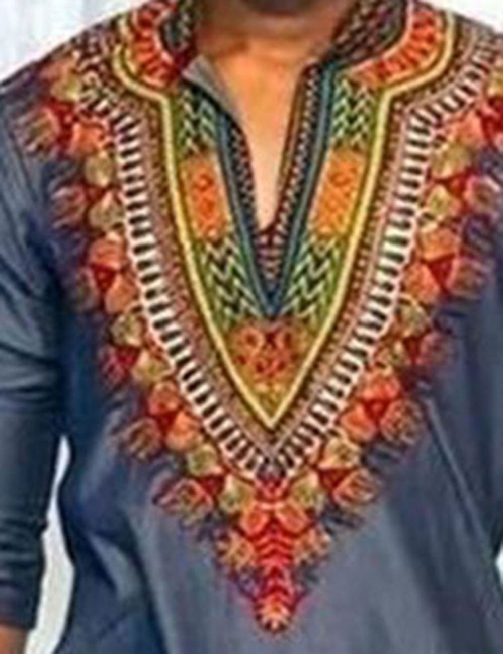 African Fashion Dashiki Print Color Block V-Hals Slim Heren T-Shirt