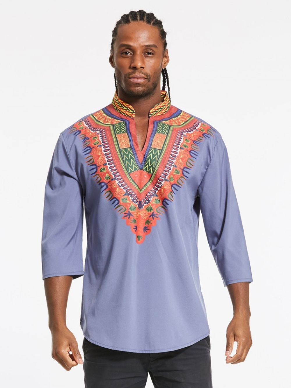 African Fashion Dashiki Print Color Block V-Hals Slim Heren T-Shirt