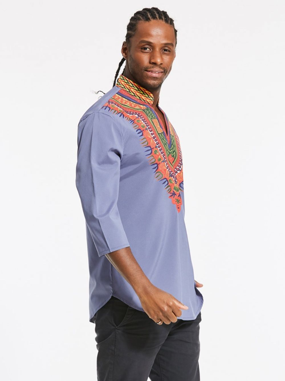 African Fashion Dashiki Print Color Block V-Hals Slim Heren T-Shirt