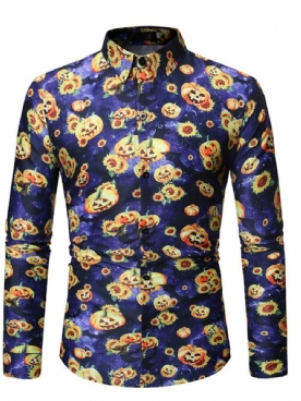 Bloemen Casual Revers Halloween Kostuum Slank Overhemd Heren