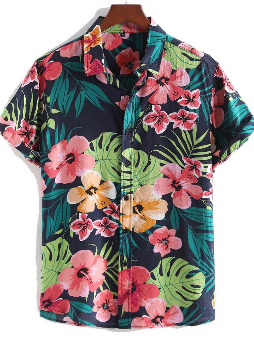 Casual Herenoverhemd Met Bloemenrevers Single-Breasted Print