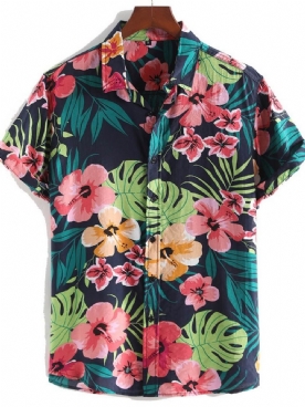 Casual Herenoverhemd Met Bloemenrevers Single-Breasted Print