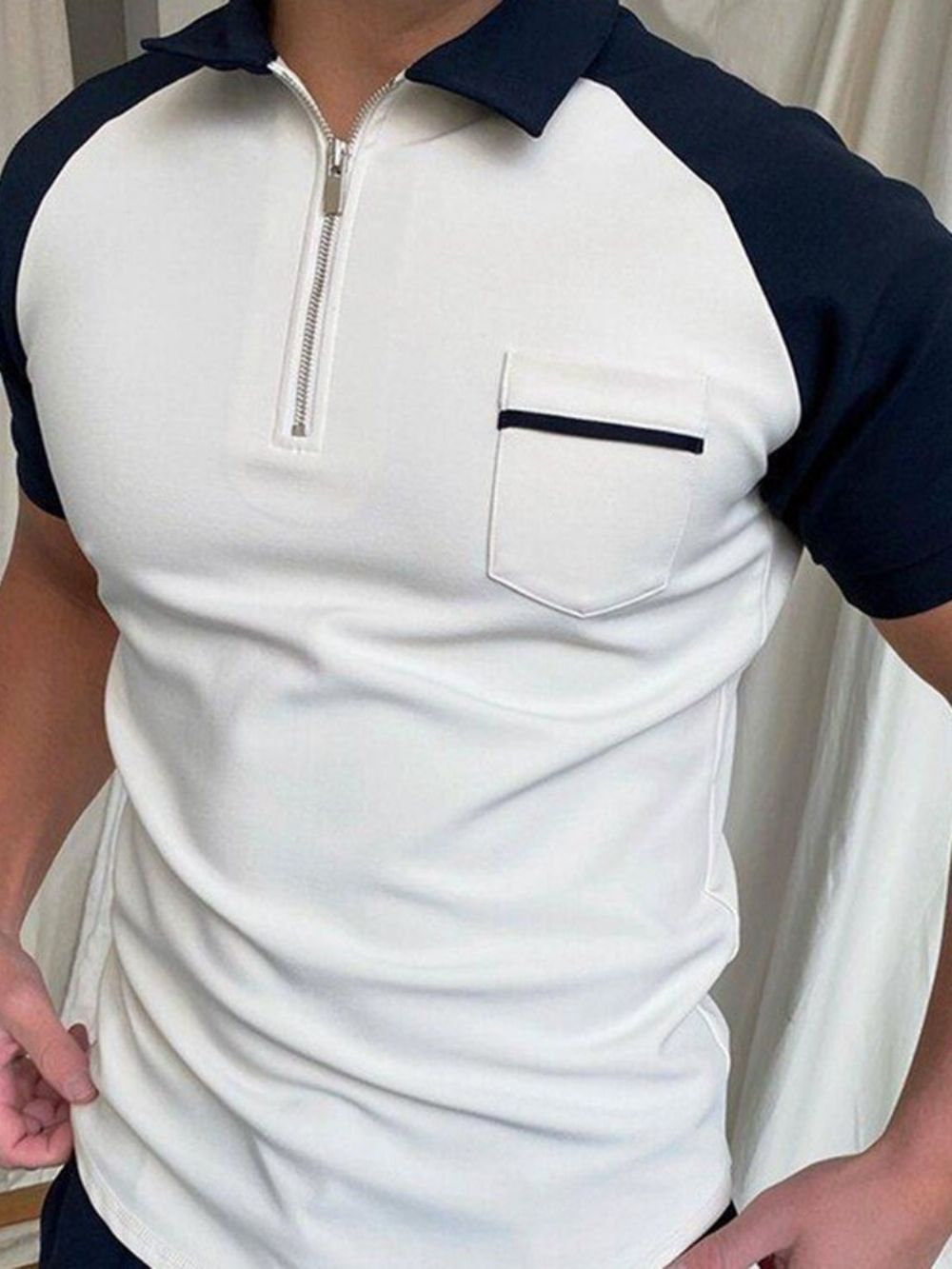 Casual Herenpoloshirt Met Rits En Kleurblok