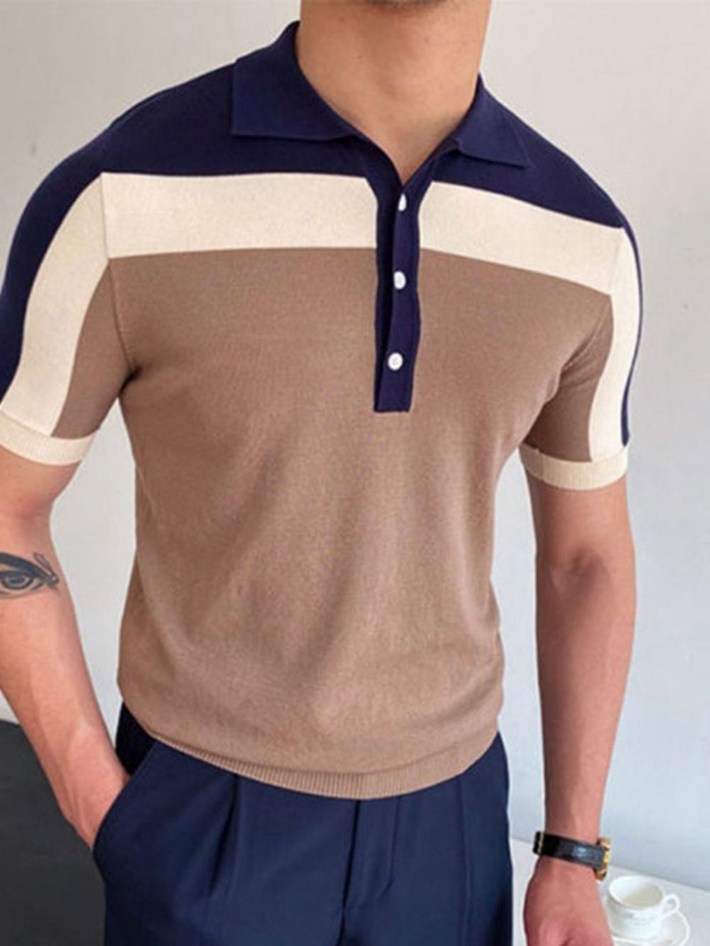 Casual Poloshirt Met Polohals En Kleurblokken