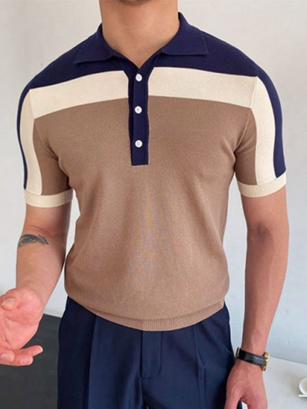 Casual Poloshirt Met Polohals En Kleurblokken