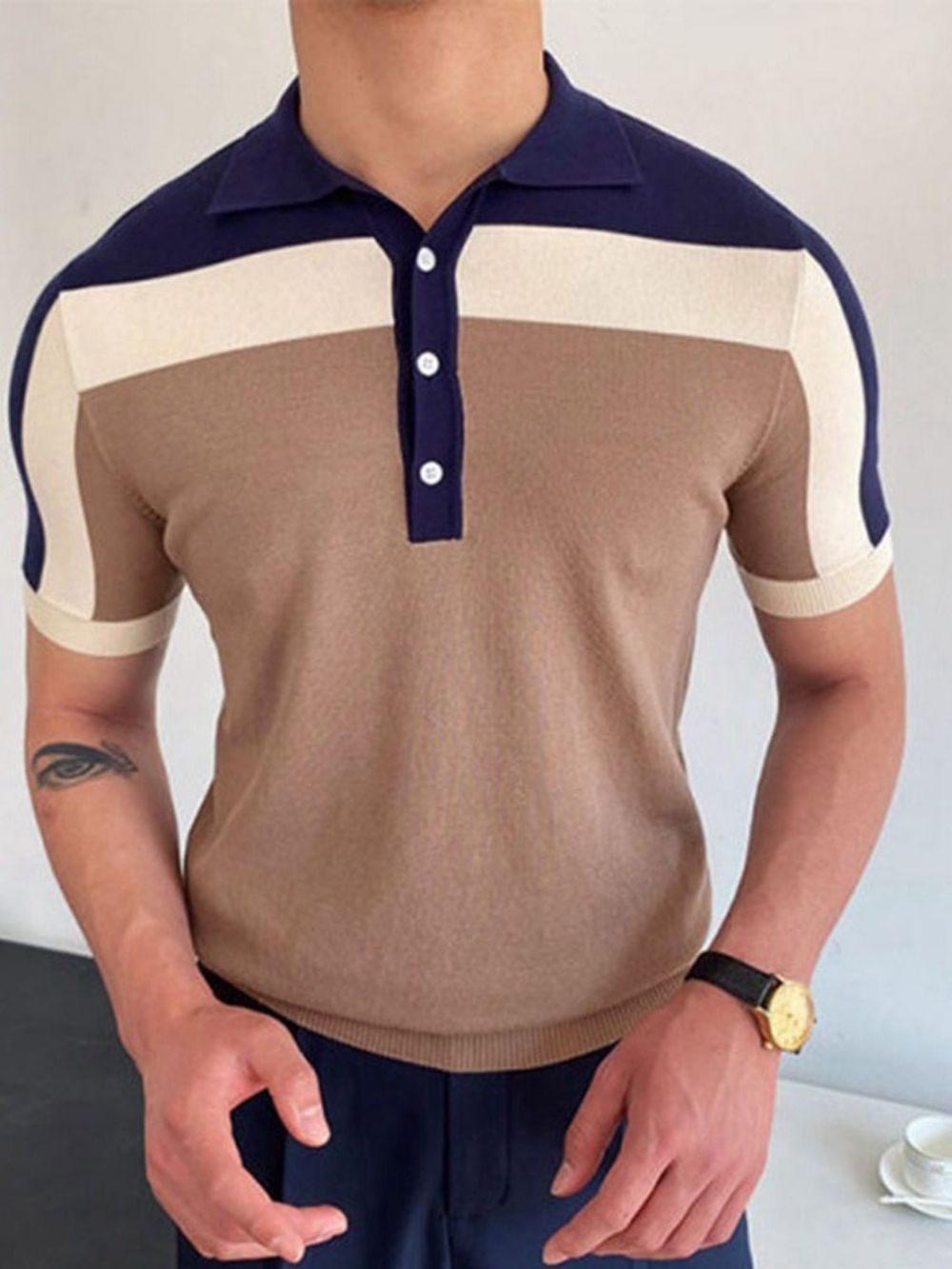 Casual Poloshirt Met Polohals En Kleurblokken