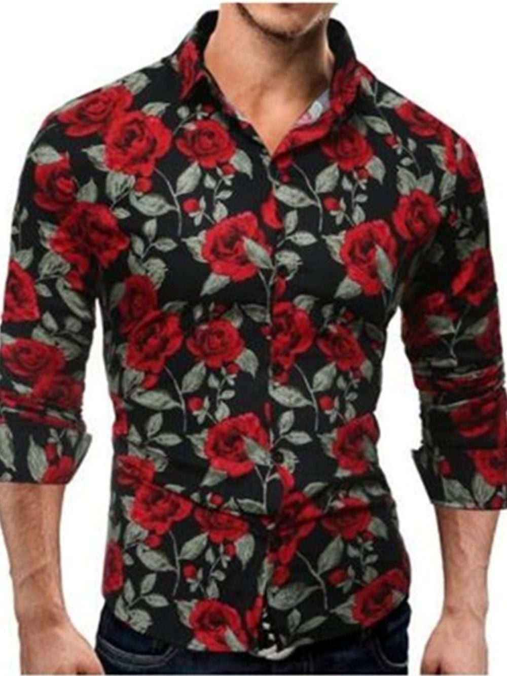 Casual Slim-Herenhemd Met Bloemenprint