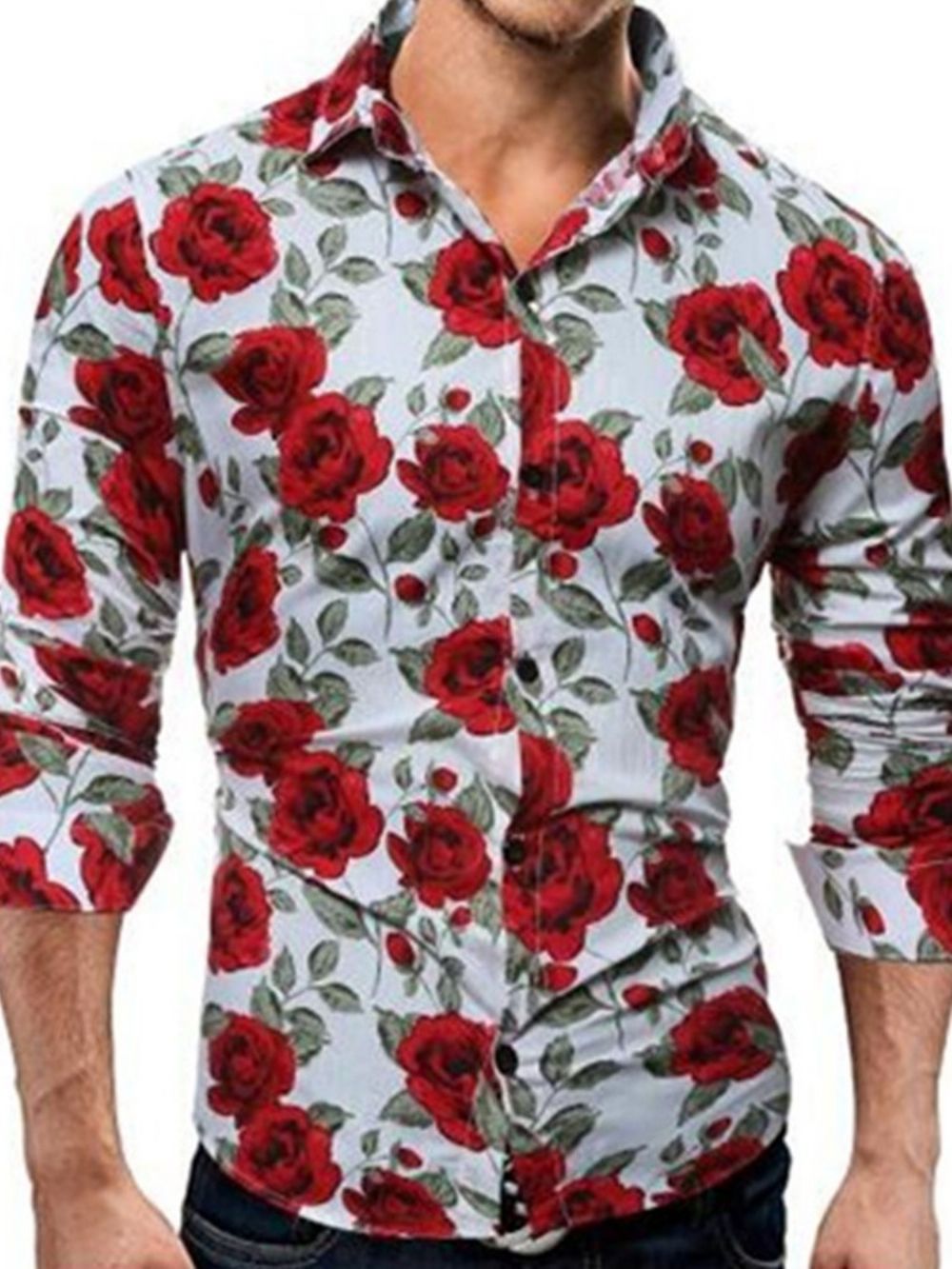 Casual Slim-Herenhemd Met Bloemenprint