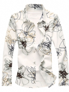 Casual Slim Herenoverhemd Met Print En Revers