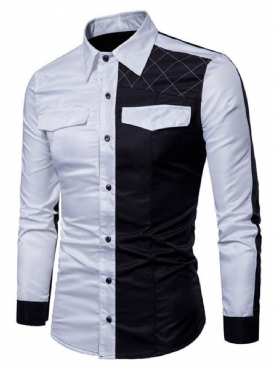 Casual Slim-Shirt Heren Met Kleurblokken