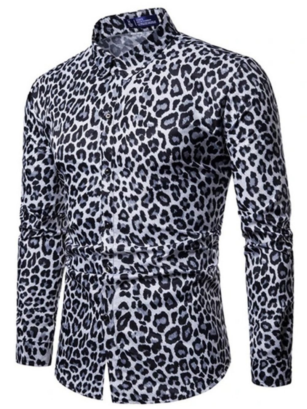 Casual Slim-Shirt Heren Met Revers En Luipaardprint