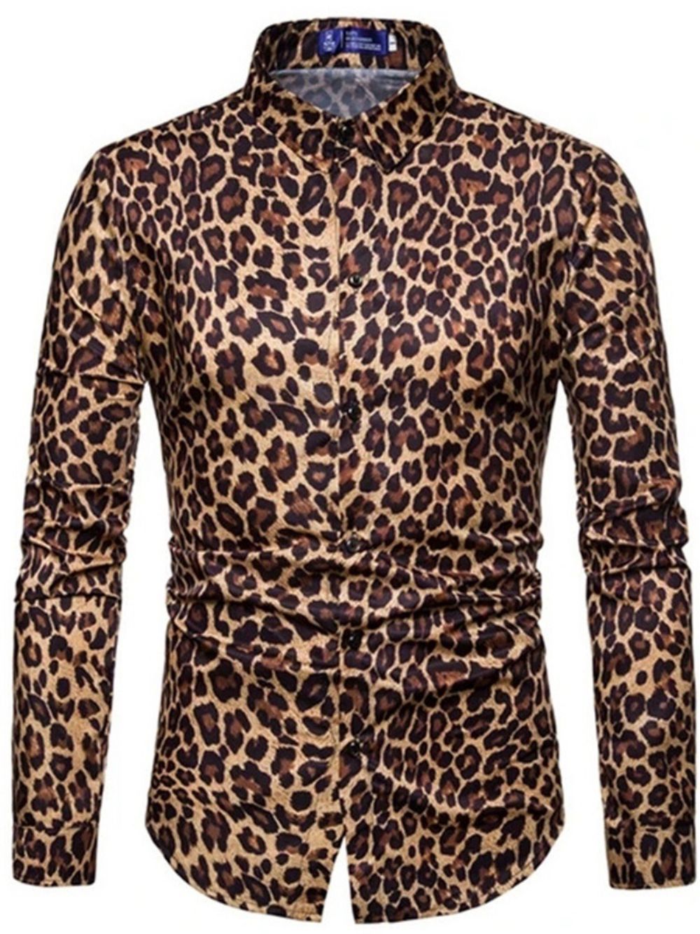 Casual Slim-Shirt Heren Met Revers En Luipaardprint