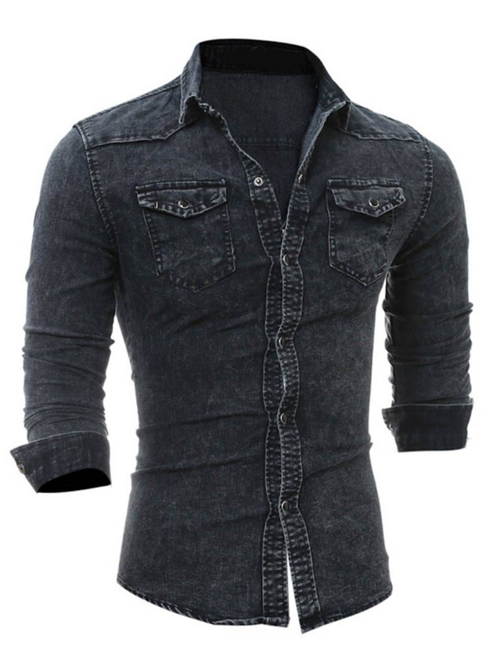 Denim Slim Herenoverhemd Met Lange Mouwen En Zak