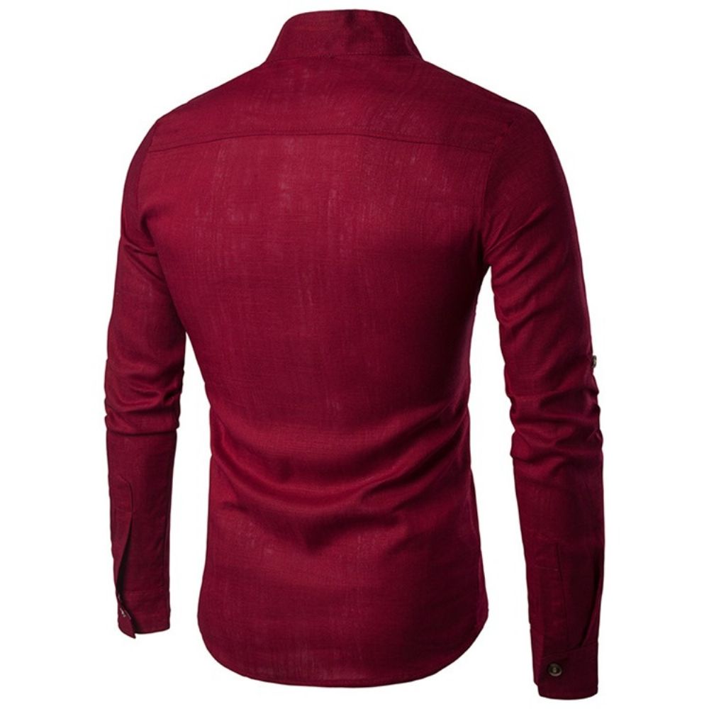 Ericdess Effen Opstaande Kraag Pullover Slim Fit Herenoverhemden