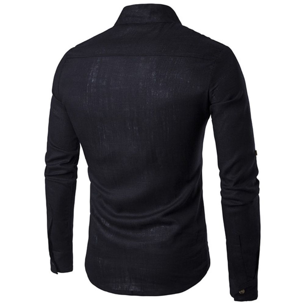 Ericdess Effen Opstaande Kraag Pullover Slim Fit Herenoverhemden