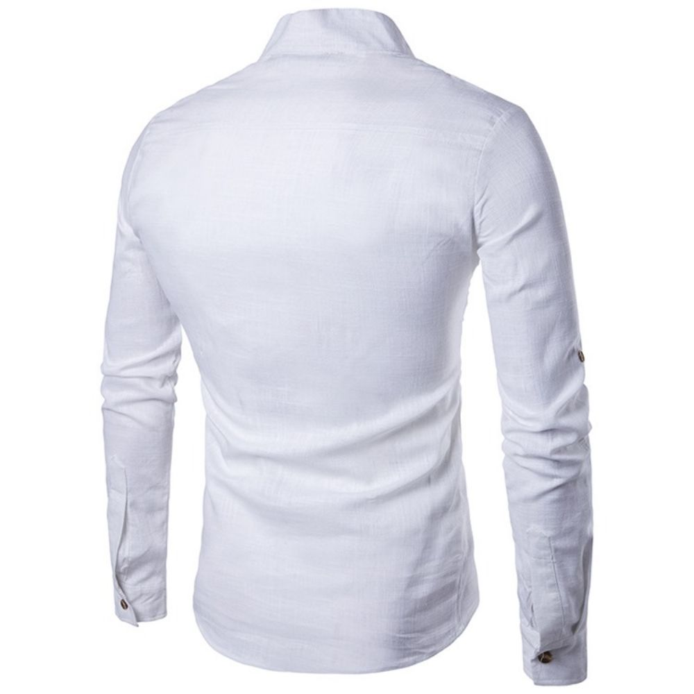 Ericdess Effen Opstaande Kraag Pullover Slim Fit Herenoverhemden