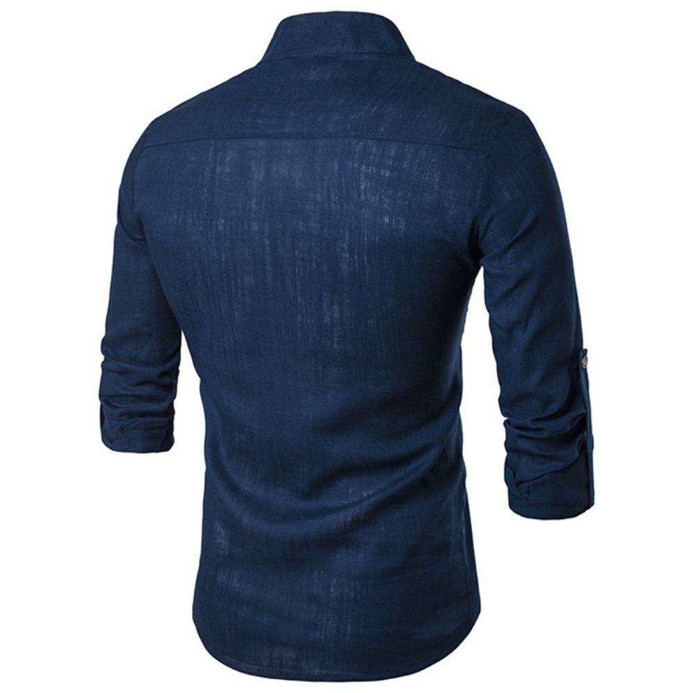 Ericdess Effen Opstaande Kraag Pullover Slim Fit Herenoverhemden