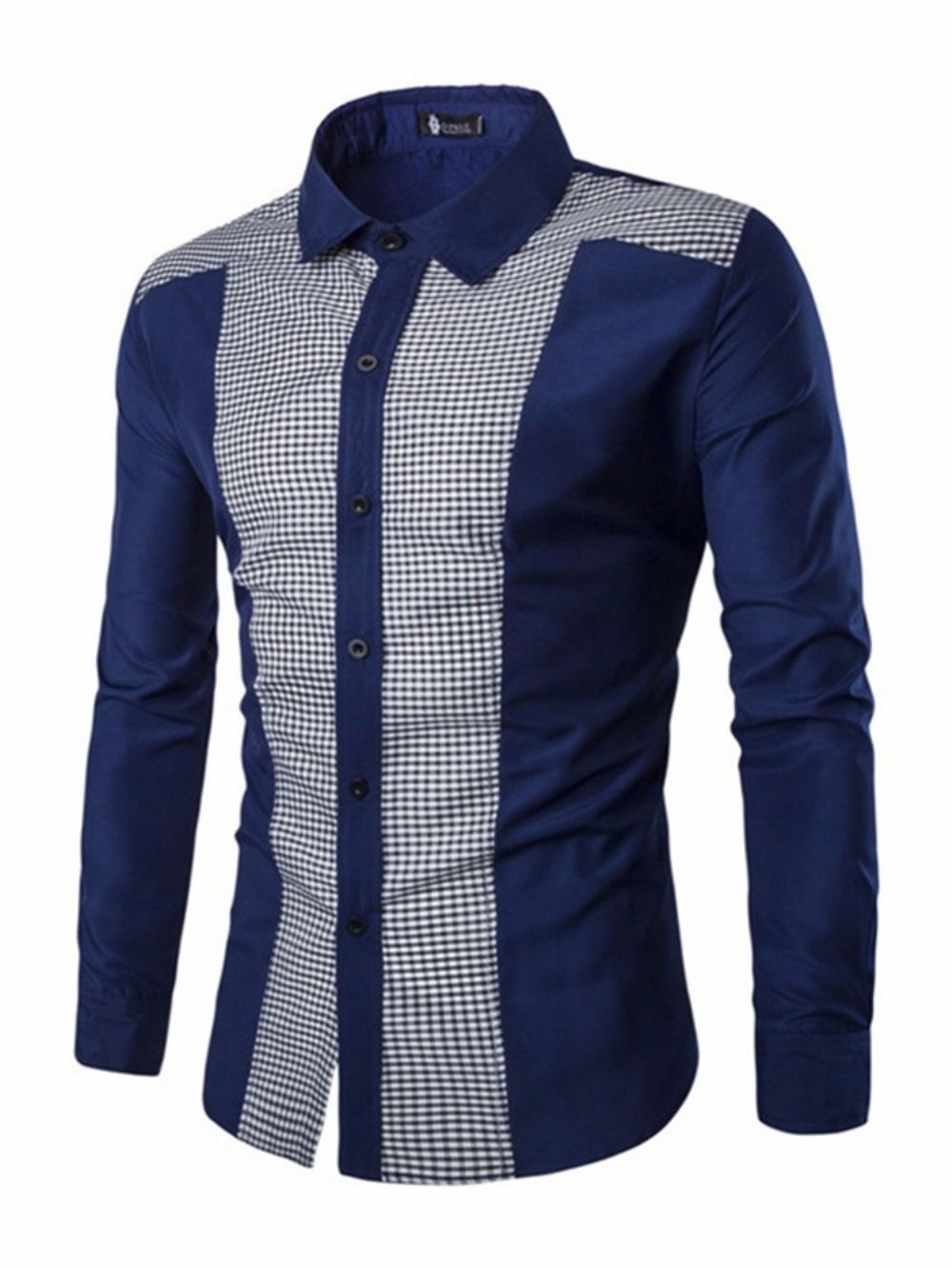 Geruit Casual Patchwork Lente-Shirt Met Enkele Rij Knopen